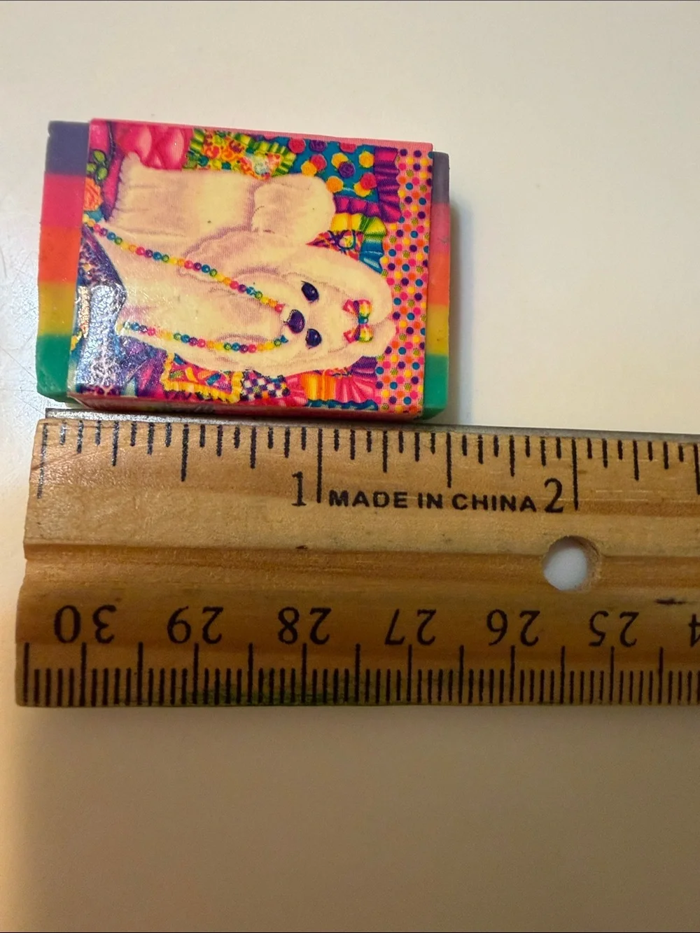 Vintage Lisa Frank Masterpieces Eraser White Puppy Dog Rainbow Neon
